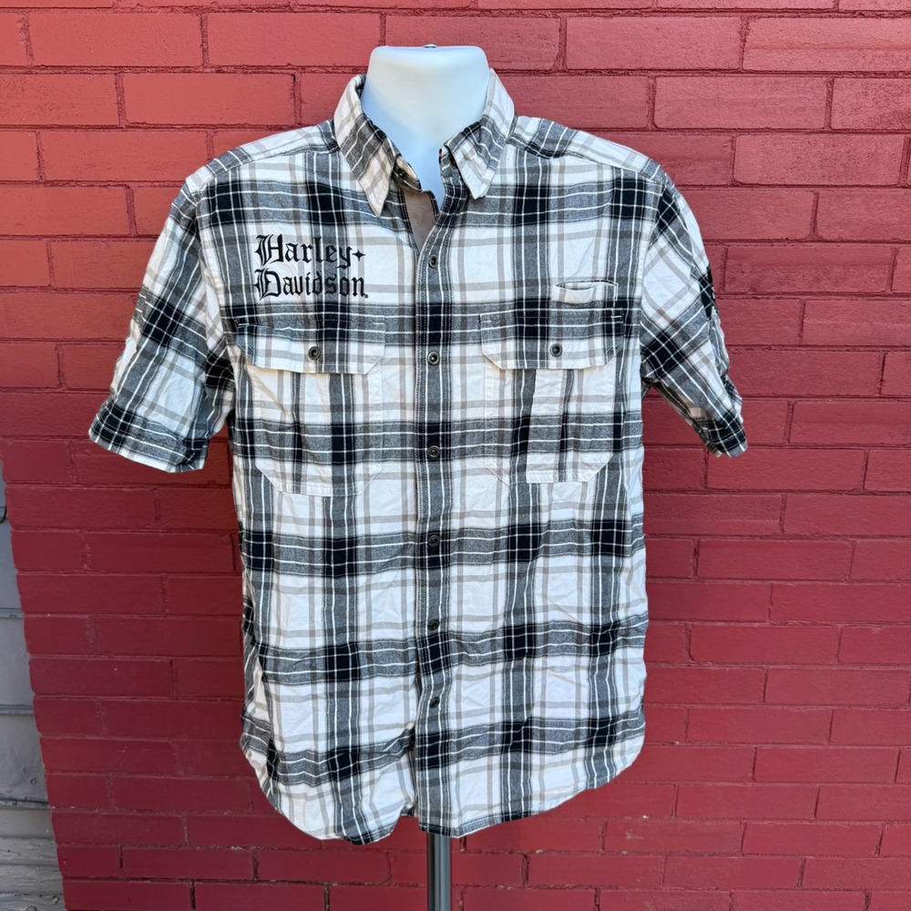 Harley Davidson Plaid Button Up Shirt Motorcycles Mens‎ Size Medium Grunge Biker
